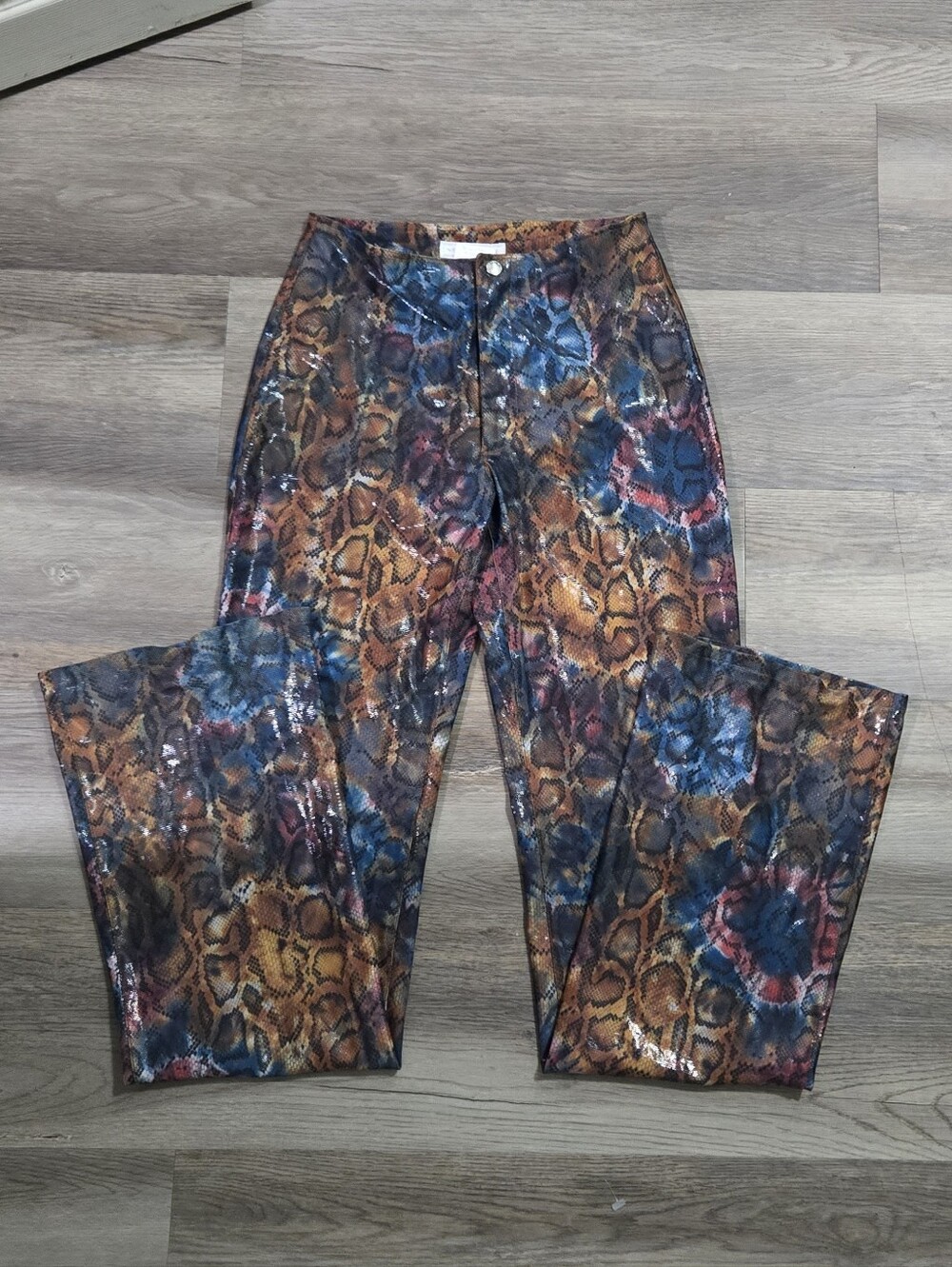 Vtg Vertigo Paris Python Snakeskin Flare Pants Size 4 Multicolor Metallic France